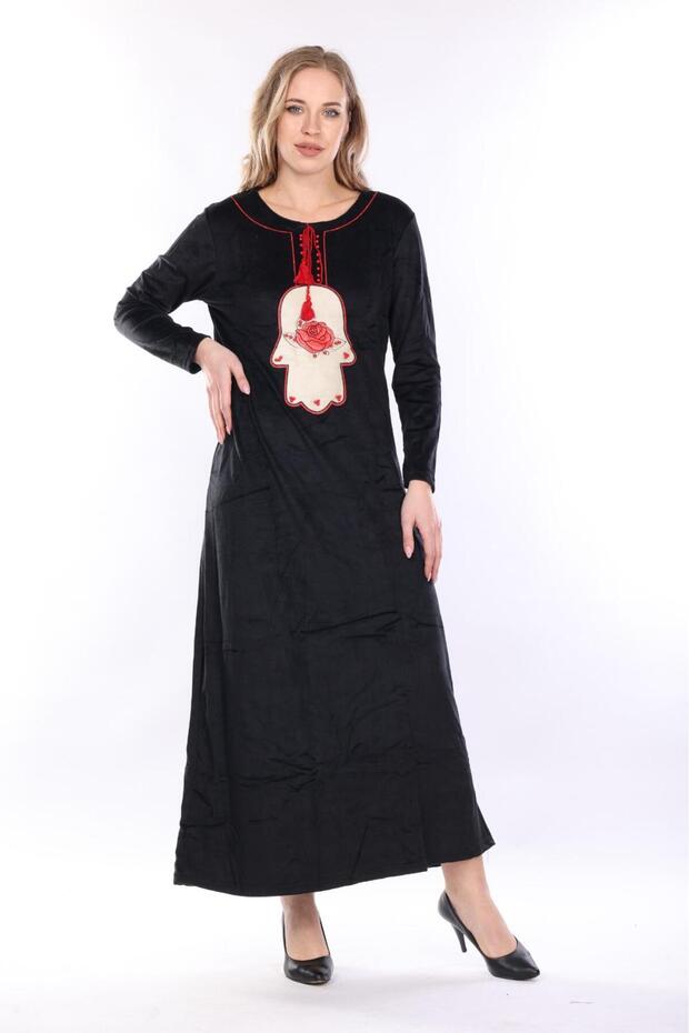 Kadın Siyah kadife elbise - 3