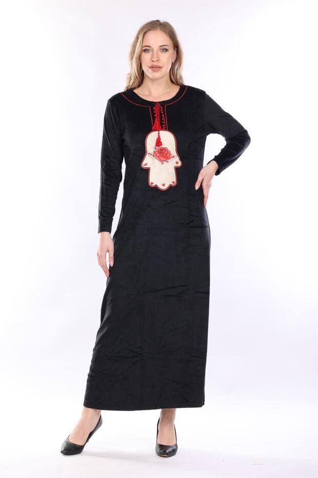 Kadın Siyah kadife elbise - 7