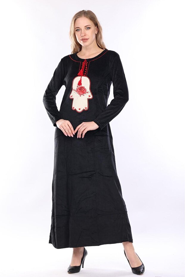 Kadın Siyah kadife elbise - 1