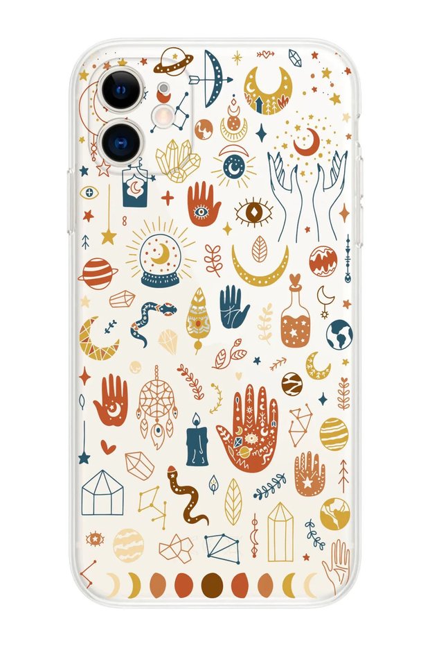 iPhone 11 Transparent Tarot Symbols Patterned Phone Case