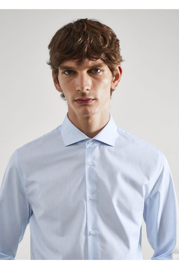 Slim Fit Mikro Desenli Twill Gömlek - 6