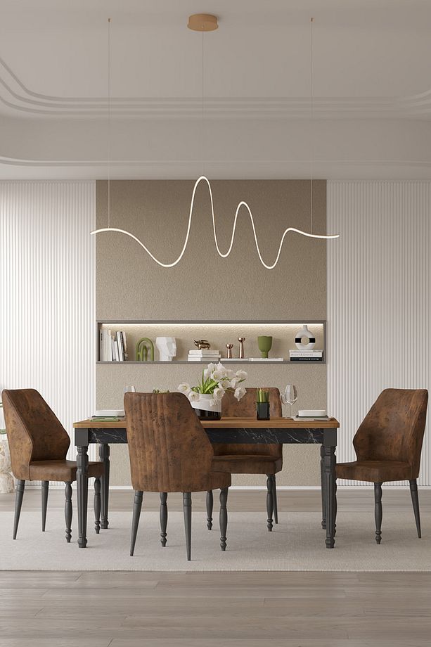 Cross 4 Sandalye 1 Sabit Masa 160x95 Yemek Masası Takımı 4 Kişilik - Lidya/bendir - 1