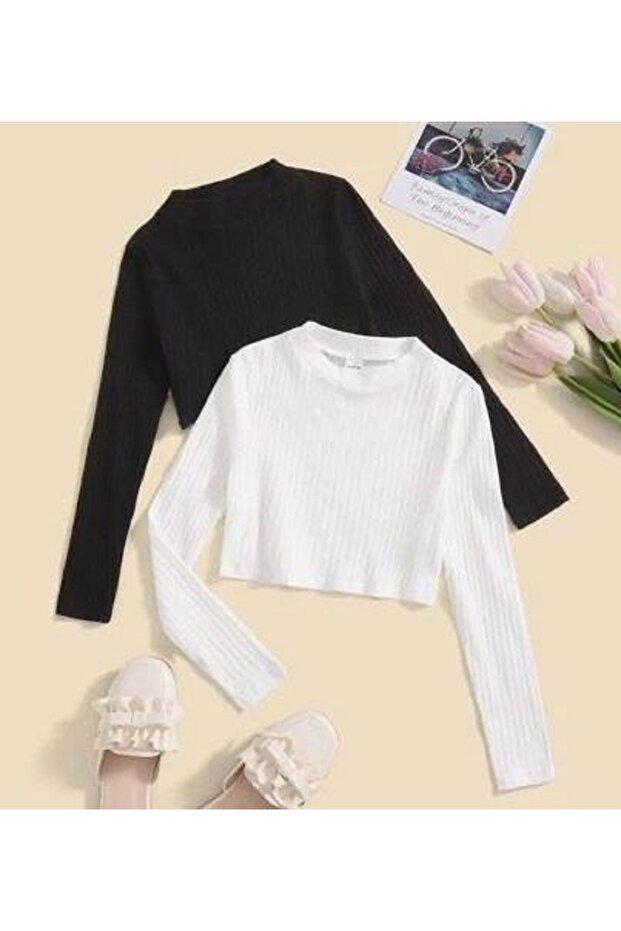 2-pack black and white crop blouse
