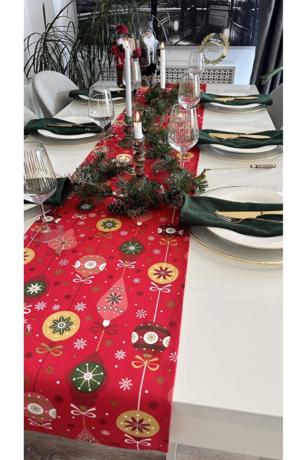 Runner cu model roșu tematic de Anul Nou Runner de Crăciun (NU INCLUDE Șervețele) - 6
