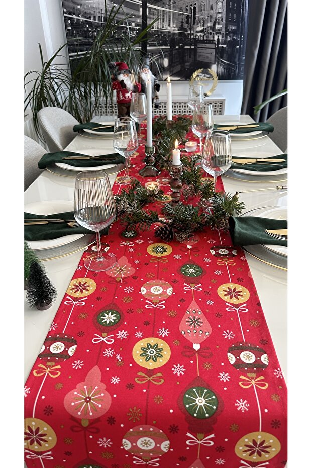 Runner cu model roșu tematic de Anul Nou Runner de Crăciun (NU INCLUDE Șervețele) - 5