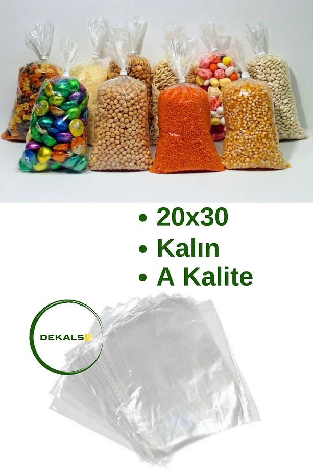 50 Adet Bakliyat Poşeti Ultra Kalın Şeffaf Şeker Bakkaliye Torbası 20x30 - 1