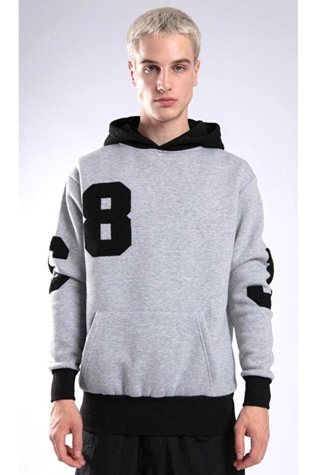 KAPÜŞONLU GRİ SİYAH SWEATSHIRT - 1