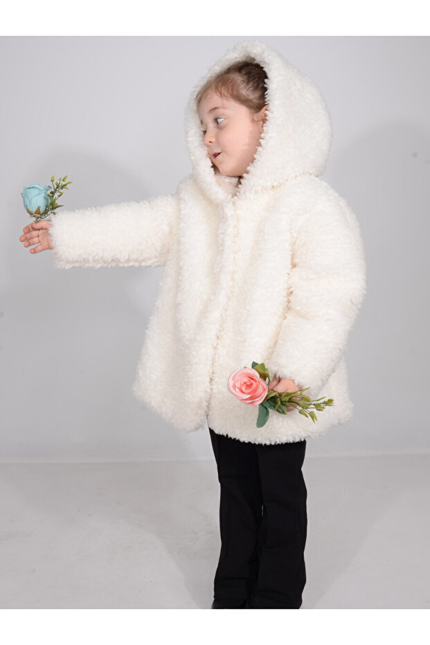 Serkon Plush Cute Hooded Baby Girl Coat