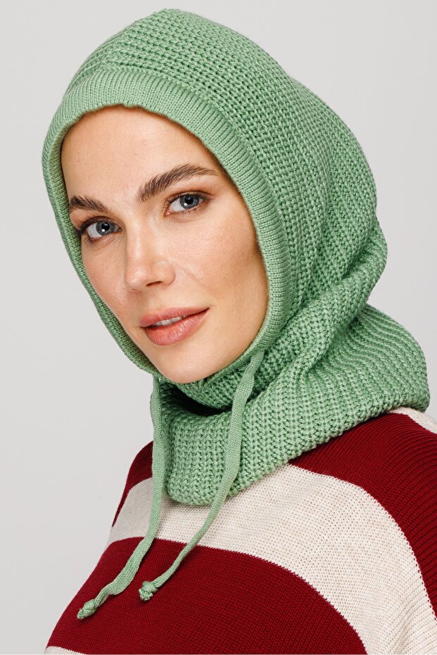 Mint Yeşili Balaclava Triko Başlık - 5