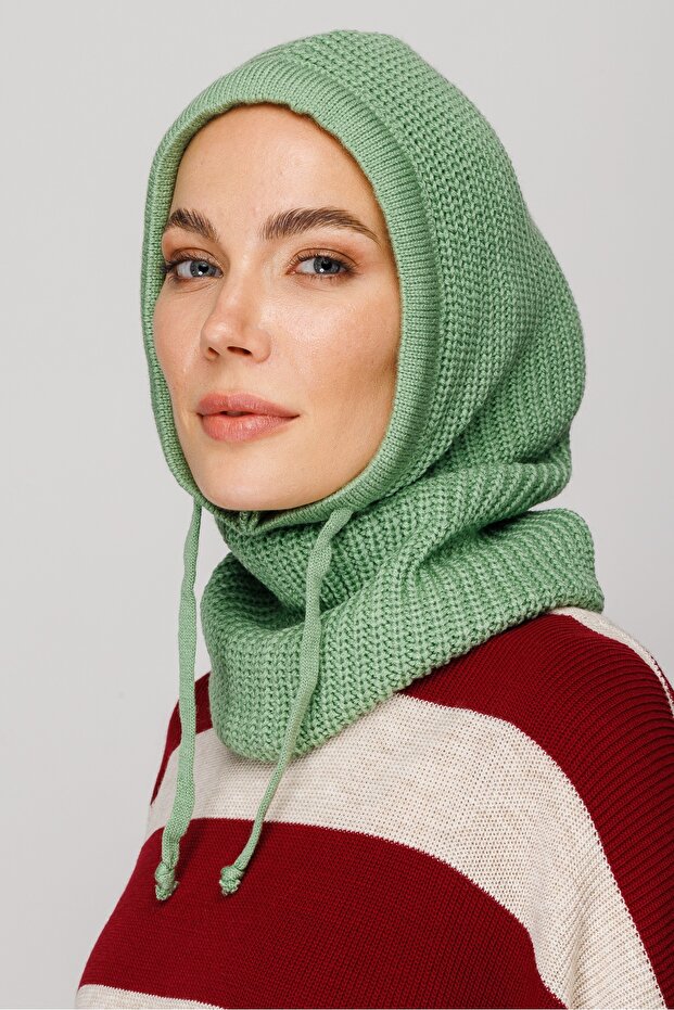 Mint Yeşili Balaclava Triko Başlık - 6