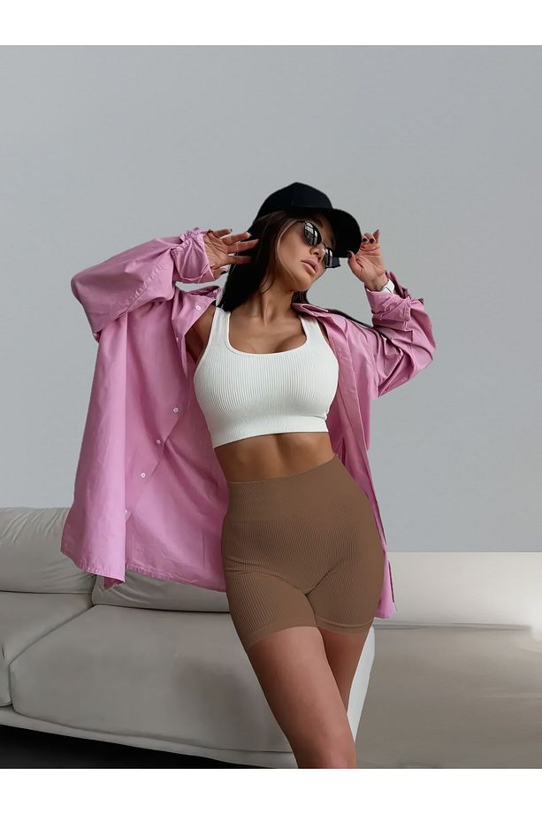 Dublin Model Seamless Fitilli Spor Şort Örme Model Sıkılaştırıcı Camel Renk - 5