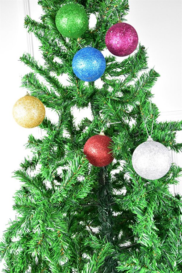 New Year's Colorful Glitter Ball Tree Ornament 6 cm, 6 pieces