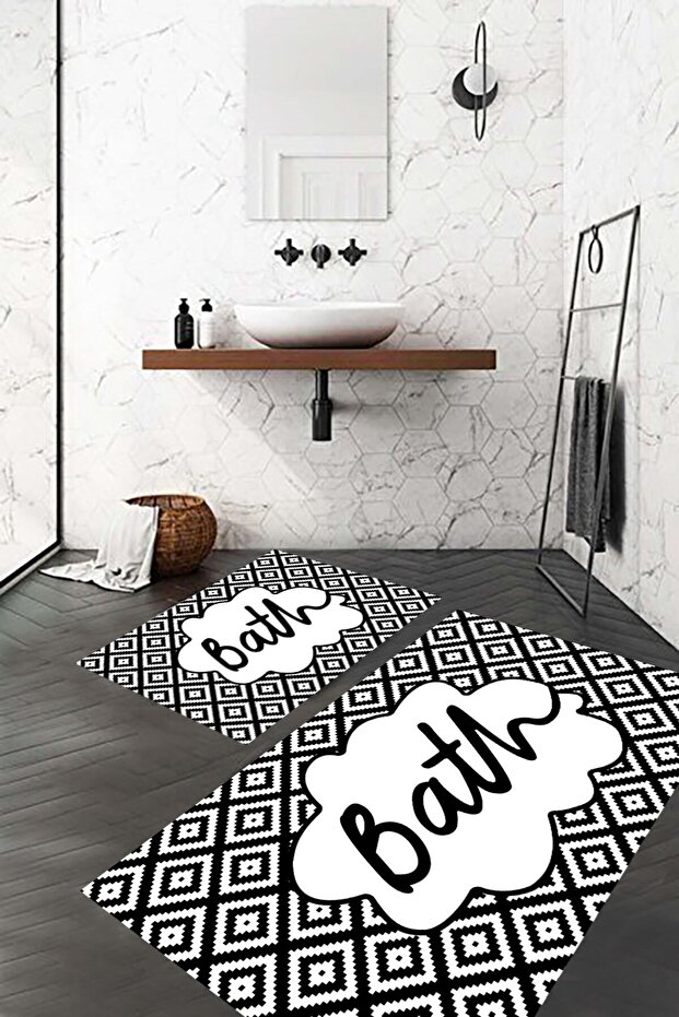 Bathroom Mat, Non-Slip Base, Black and White, Toilet Seat, Decorative Mat, Gift, Dowry Box,