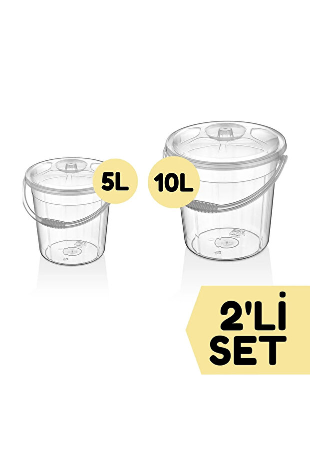 2-Piece 10-5 Liter Water Bucket with Lid Transparent Flour Legumes Potato Onion Storage Cleaning Garden Bucket