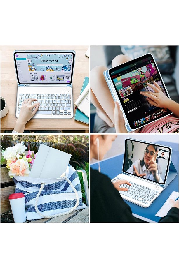 İpad 11.nesil A16 2025/10.nesil 10.9 Uyumlu Tablet Klavyeli Kılıf Kablosuz Bluetooth Kalem Bölmeli - 6