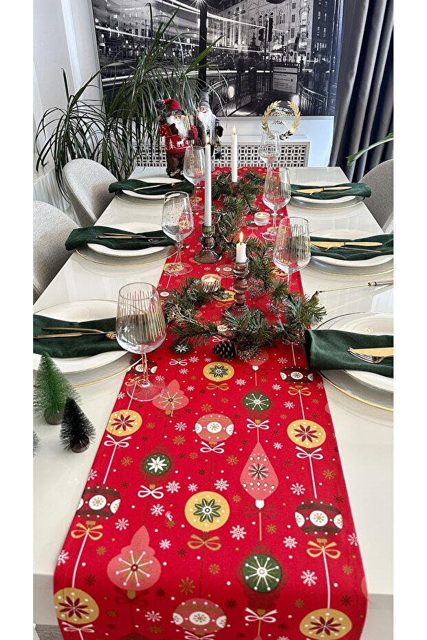 Runner cu model roșu tematic de Anul Nou Runner de Crăciun (NU INCLUDE Șervețele) - 4