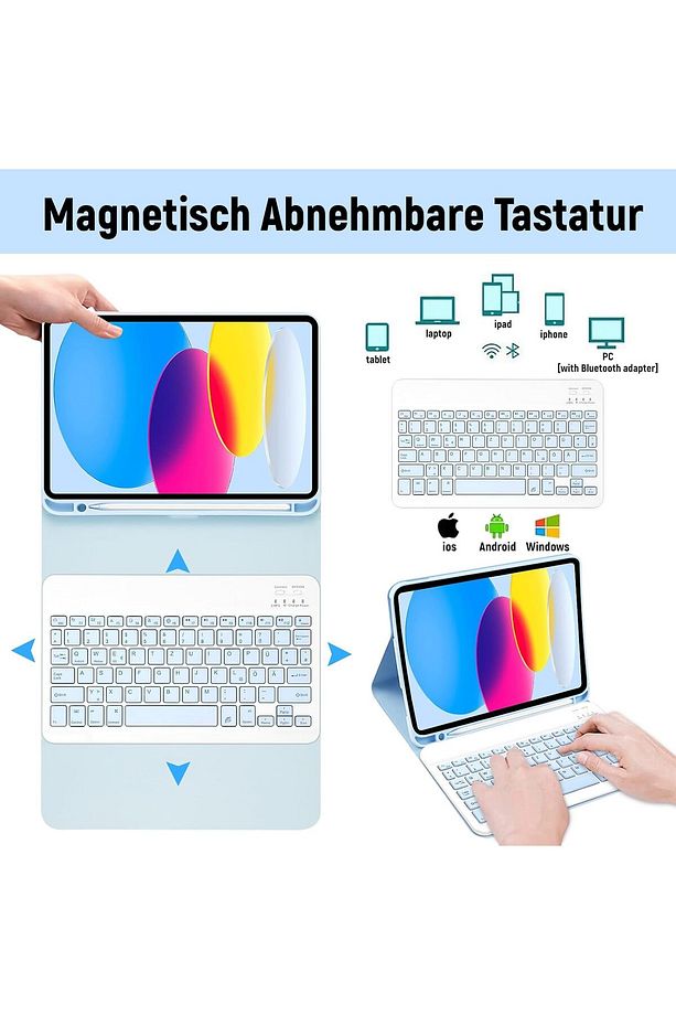 İpad 11.nesil A16 2025/10.nesil 10.9 Uyumlu Tablet Klavyeli Kılıf Kablosuz Bluetooth Kalem Bölmeli - 5