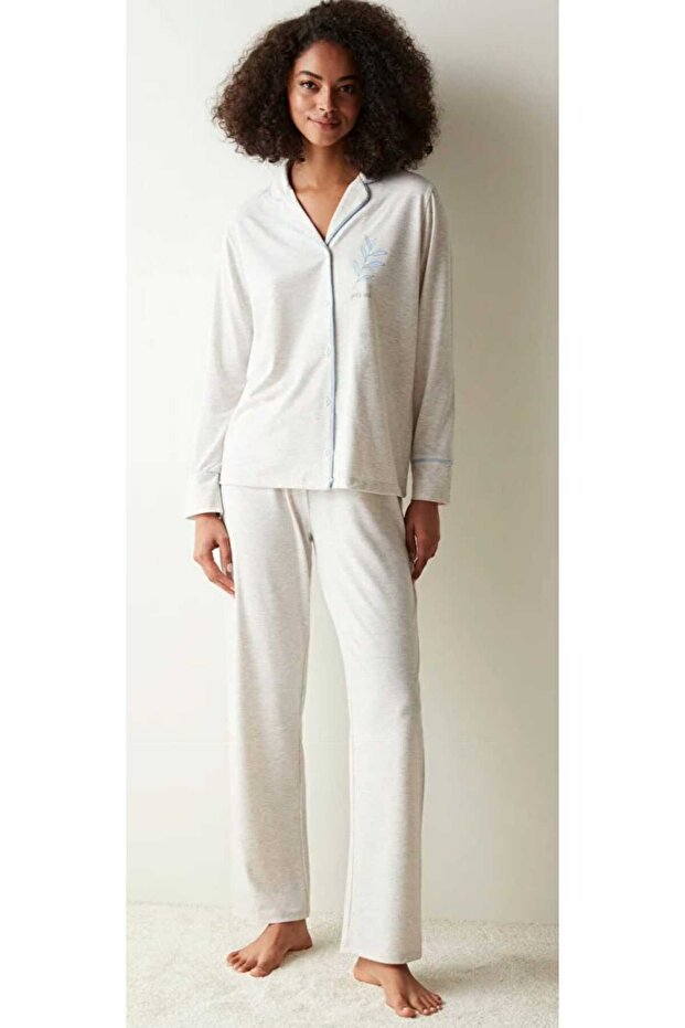 Maye Solid Gömlek Pantolon Set - 3