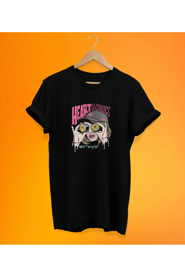 Heart Break Printed Black, 100% Cotton Basic (Regular Size) T-Shirt