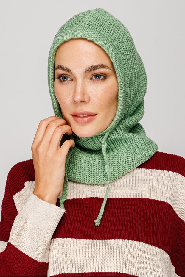 Mint Yeşili Balaclava Triko Başlık - 2