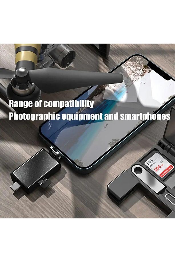 NR19 OTG 7 in 1 Lightning Type C USB Hafıza Kart Okuyucu IOS 13 iPhone Android Kart Saklama Kutusu - 8