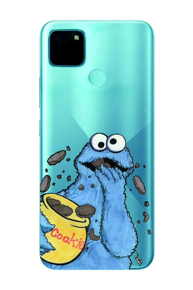 Realme C21Y/C25Y Compatible Sesame Street Cookie Monster Patterned Transparent Phone Case