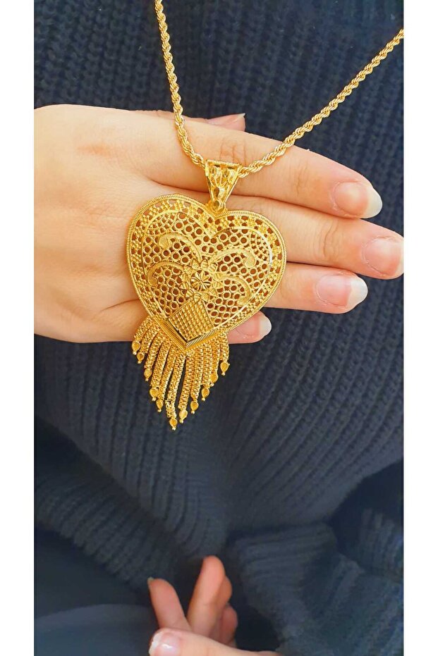 22 AYAR ALTIN KAPLAMA HALAT ZİNCİRLİ ÇELİK HİNT KOLYE - 1