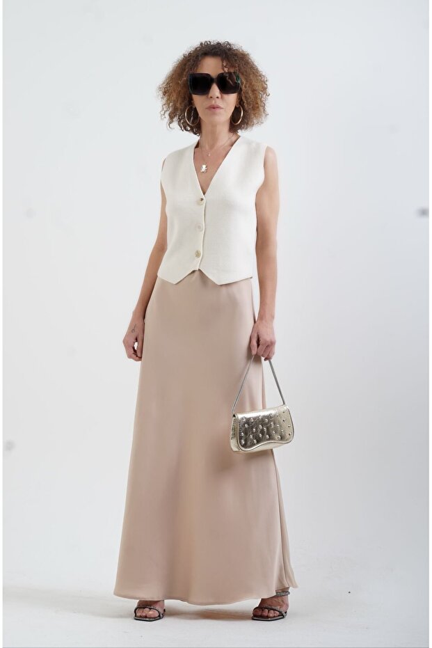 Beige Tok Satin Maxi Skirt