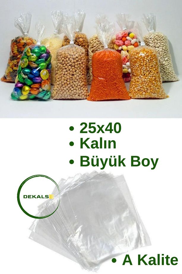 50 Adet 25x40 Büyük Boy Ultra Kalın Bakliyat Poşeti Şeffaf Şeker Bakkaliye Torbası - 1