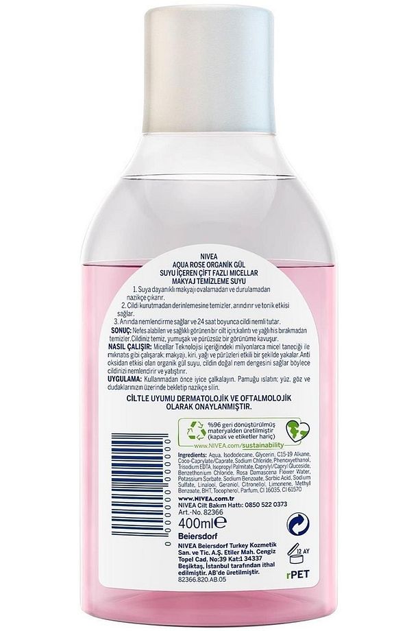 Aqua Rose Micellar Gül Suyu Içeren Çift Fazlı Makyaj Temizleme Suyu,400Ml, Tüm Ciltler Için - 3