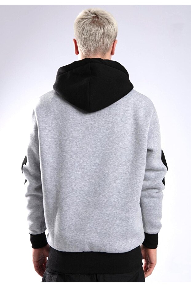 KAPÜŞONLU GRİ SİYAH SWEATSHIRT - 2