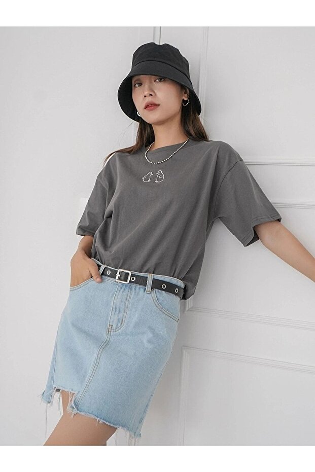 Women's Smoked Double Penguin Figure Printed Oversize T-shirt