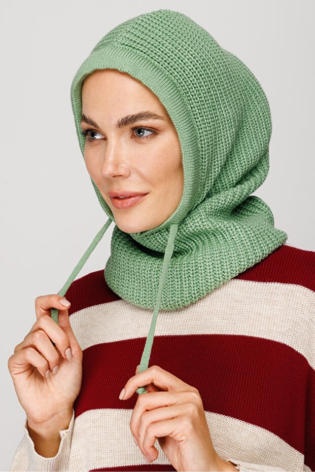 Mint Yeşili Balaclava Triko Başlık - 1