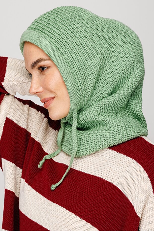 Mint Yeşili Balaclava Triko Başlık - 3