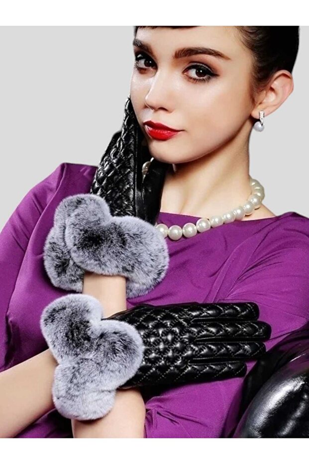 Women's Vegan Leather Water and Windproof Cold Resistant Thermal Quilted Gloves
