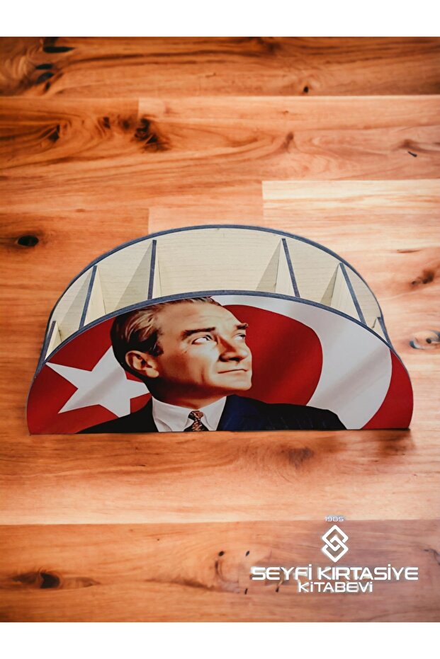 5 Compartments Wooden Desktop Pen Holder ATATURK PATTERN GIFT 8CMX12CMX26CM SIZE ORGANIZER