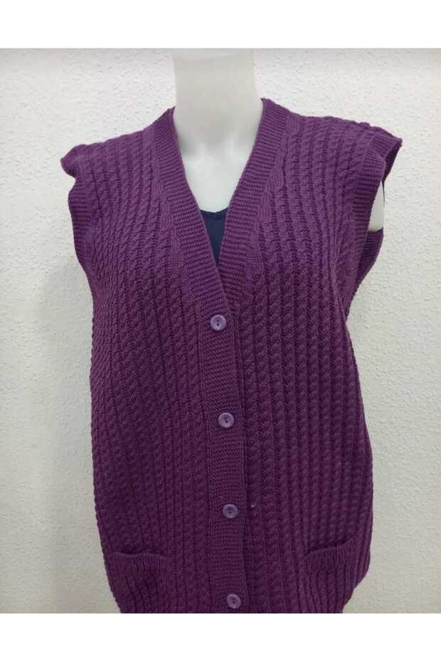 Women's V-neck thick wool crow's feet model knitwear button-up pocket mother vest