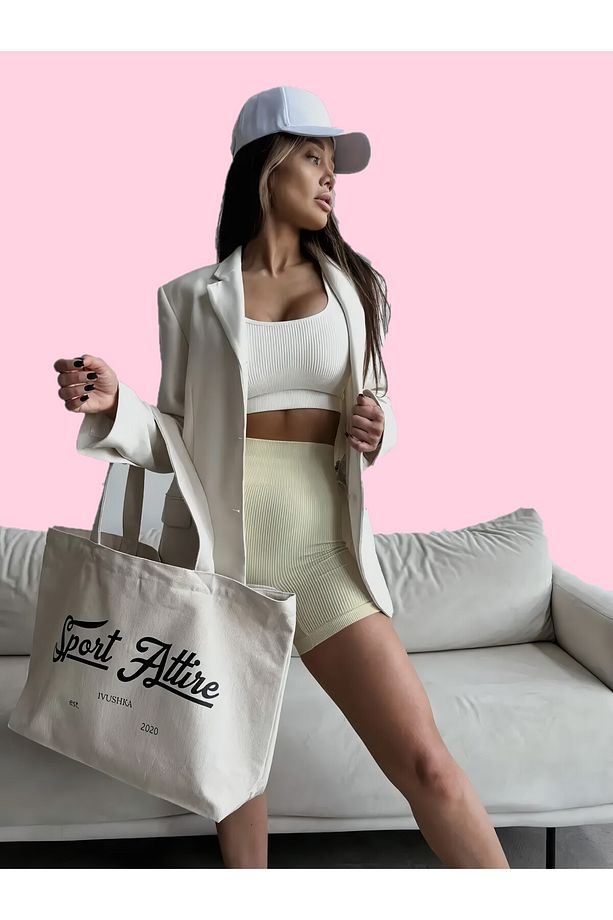 Dublin Model Seamless Fitilli Spor Şort Örme Model Sıkılaştırıcı Ekru Renk - 6