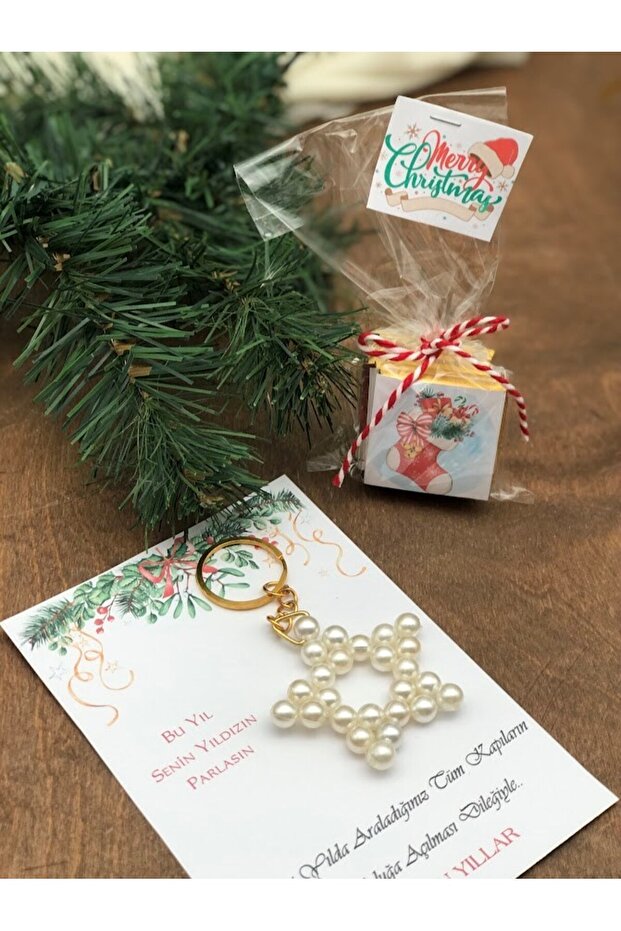 1 new year's gift with card, pearl star keychain and b Printed 5 madeleine for lover, spouse, mother.