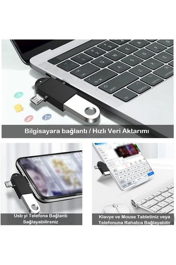 Type-c + Micro USB OTG 2'si 1 arada USB 3.1 to USB 3.0 Dönüştürücü OTG - 2