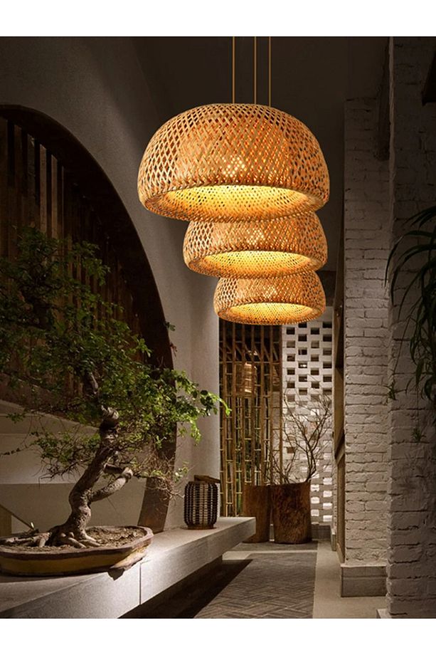 RİO BAMBU TEKLİ SARKIT AVİZE RUSTİK, BOHEM TARZ AVİZE 45CM ÇAP BAMBOO - 3