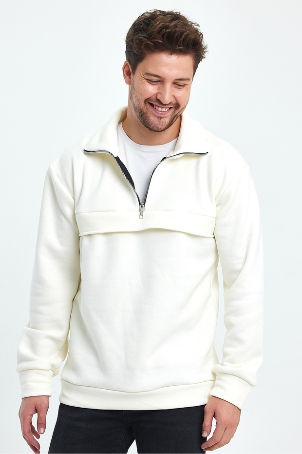 Half Zipper Sweat Stand Collar Regular Fit Comfortable Cut 3 Threads