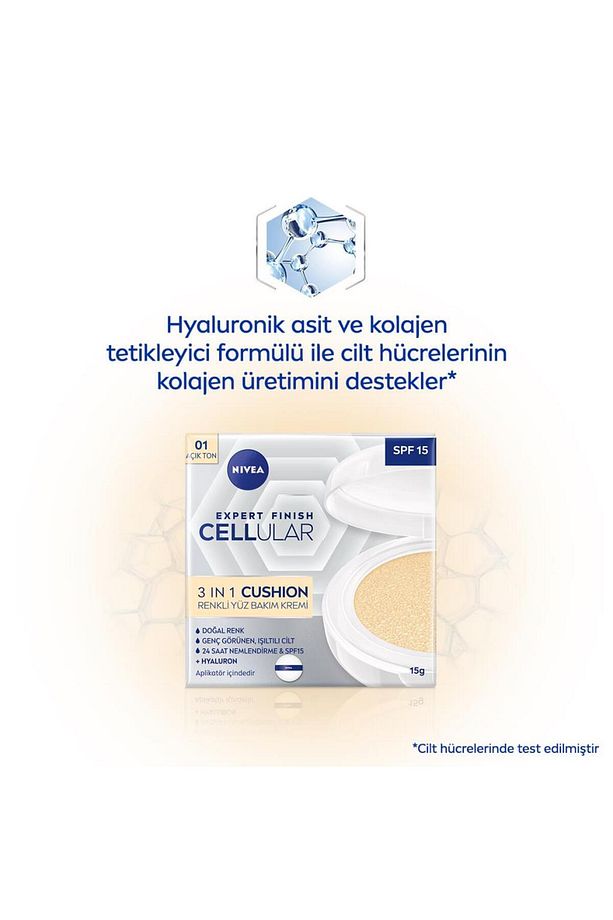 Cellular Expert Finish 3in1 Cushion Renkli Açık Ton Yüz Bakım Kremi 15ml, Hyaluron ve Kolajen - 5