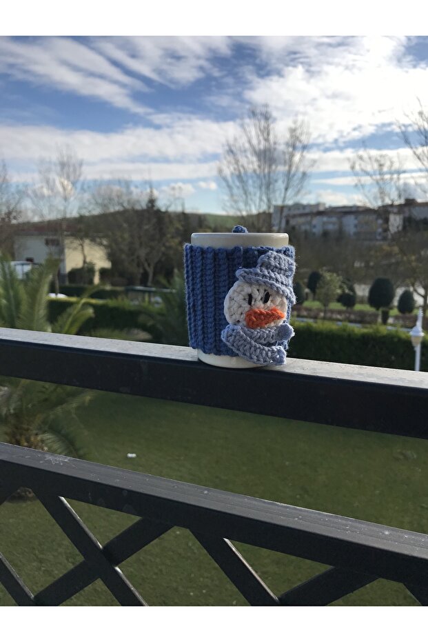 Yılbaşı temalı el örgüsü kardan adamlı kupa bardak - 1