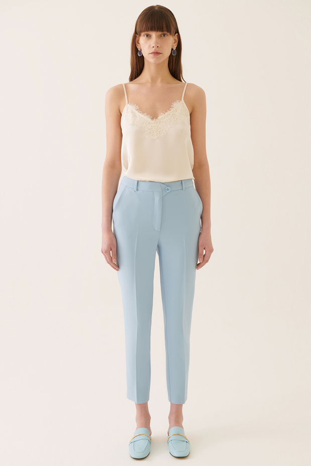 Aces Regular Fit Ankle Length Mid Waist Blue Color Women's Pants