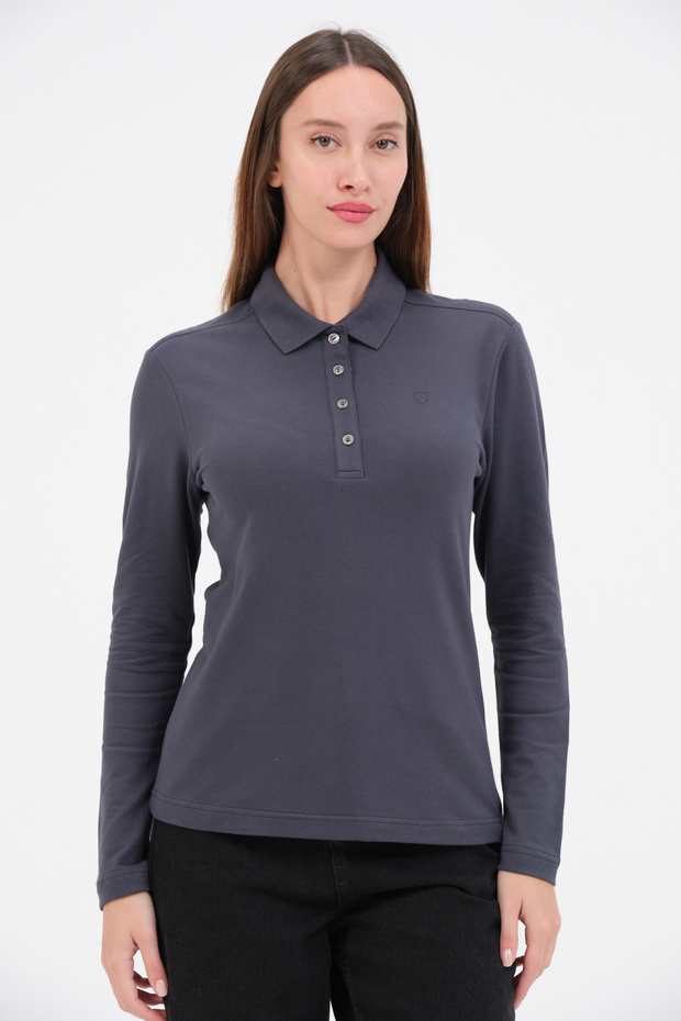 Women's Smoked Regular Fit Long Sleeve Polo