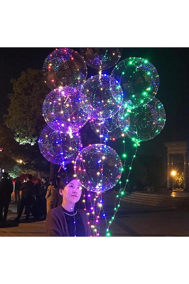 3 Mt Led Işıklı - 3 Pilli - 3 Fonksiyonlu - Balon Çubuklu - 45 Cm Işıklı Şeffaf Balon Seti - 1 Adet - 5