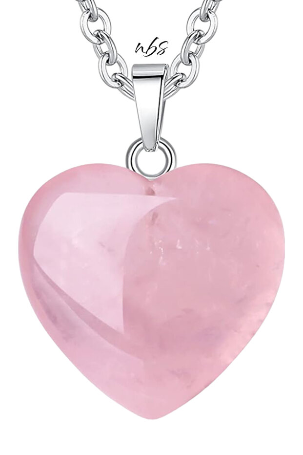 Pink Quartz Heart Natural Stone Necklace AA Quality