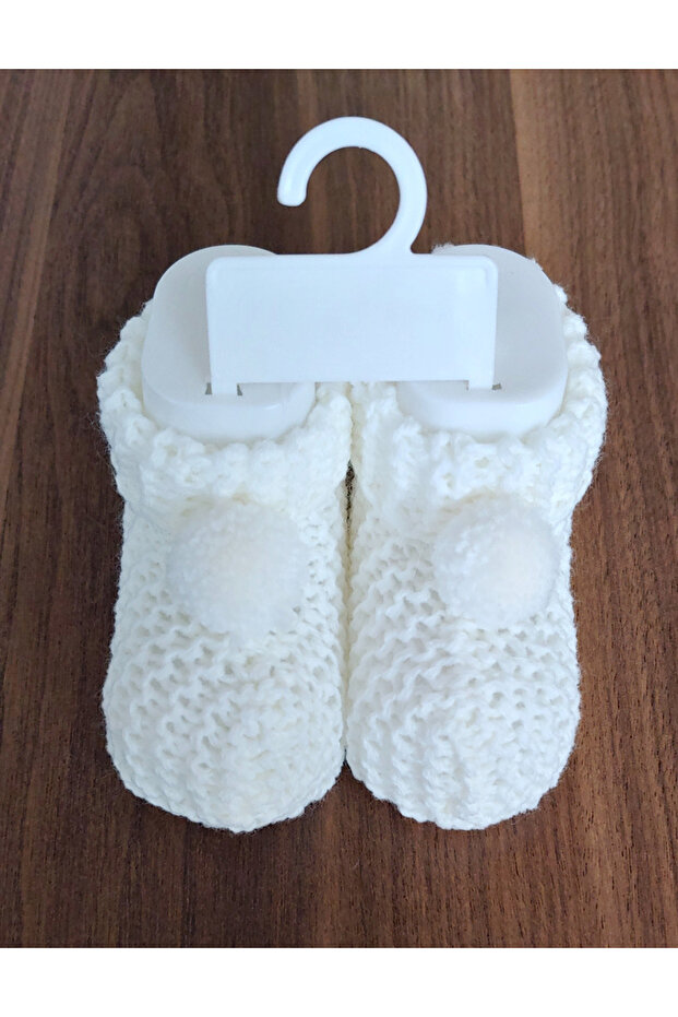 Pompom Knitted Baby Booties 100% Cotton