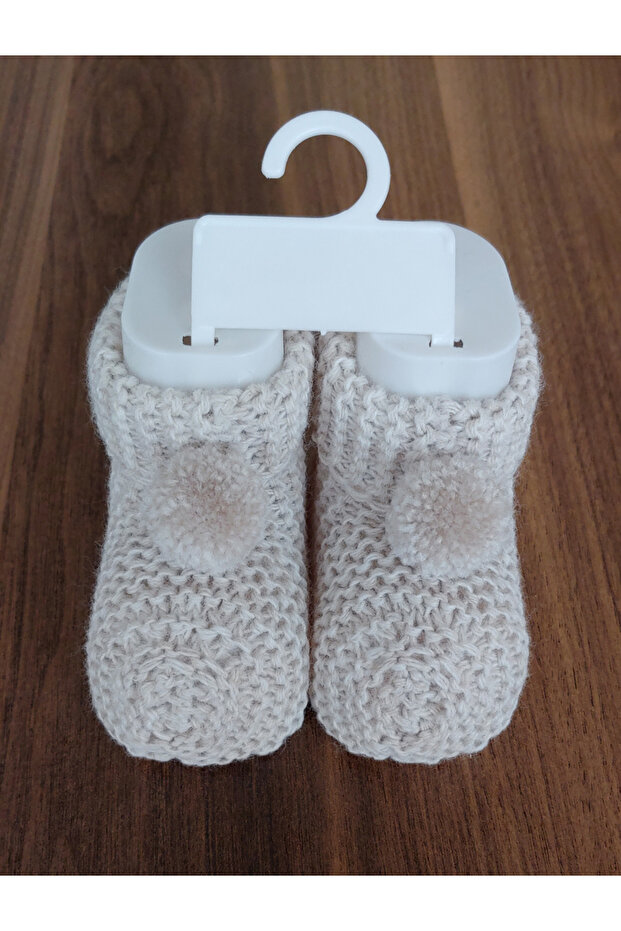 Pompom Knitted Baby Booties 100% Cotton